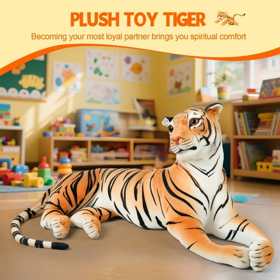 Giant Tiger Pillow, Life Size Tiger Toy, Lifesize Stuffed Animal Doll, Big Tiger Stuffed Animal, Extra Large, Plush Lifesize Tiger-130cm,Yellow