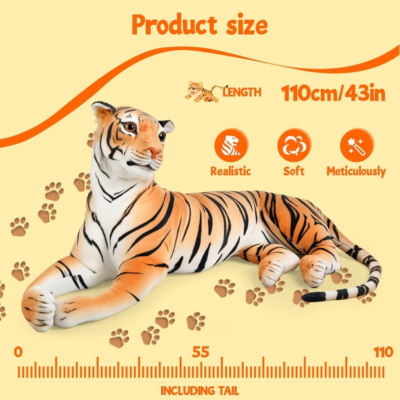 Giant Tiger Pillow, Life Size Tiger Toy, Lifesize Stuffed Animal Doll, Big Tiger Stuffed Animal, Extra Large, Plush Lifesize Tiger Lorelo