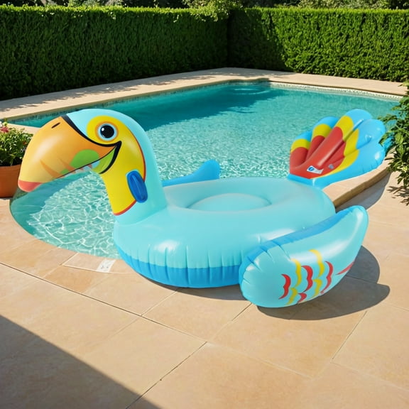 Giant Toucan Inflatable Pool Float - 20"x15.8" Durable PVC Ring for Pool, Beach & Lake | Vibrant Blue & Yellow Design | Family-Friendly Summer Fun