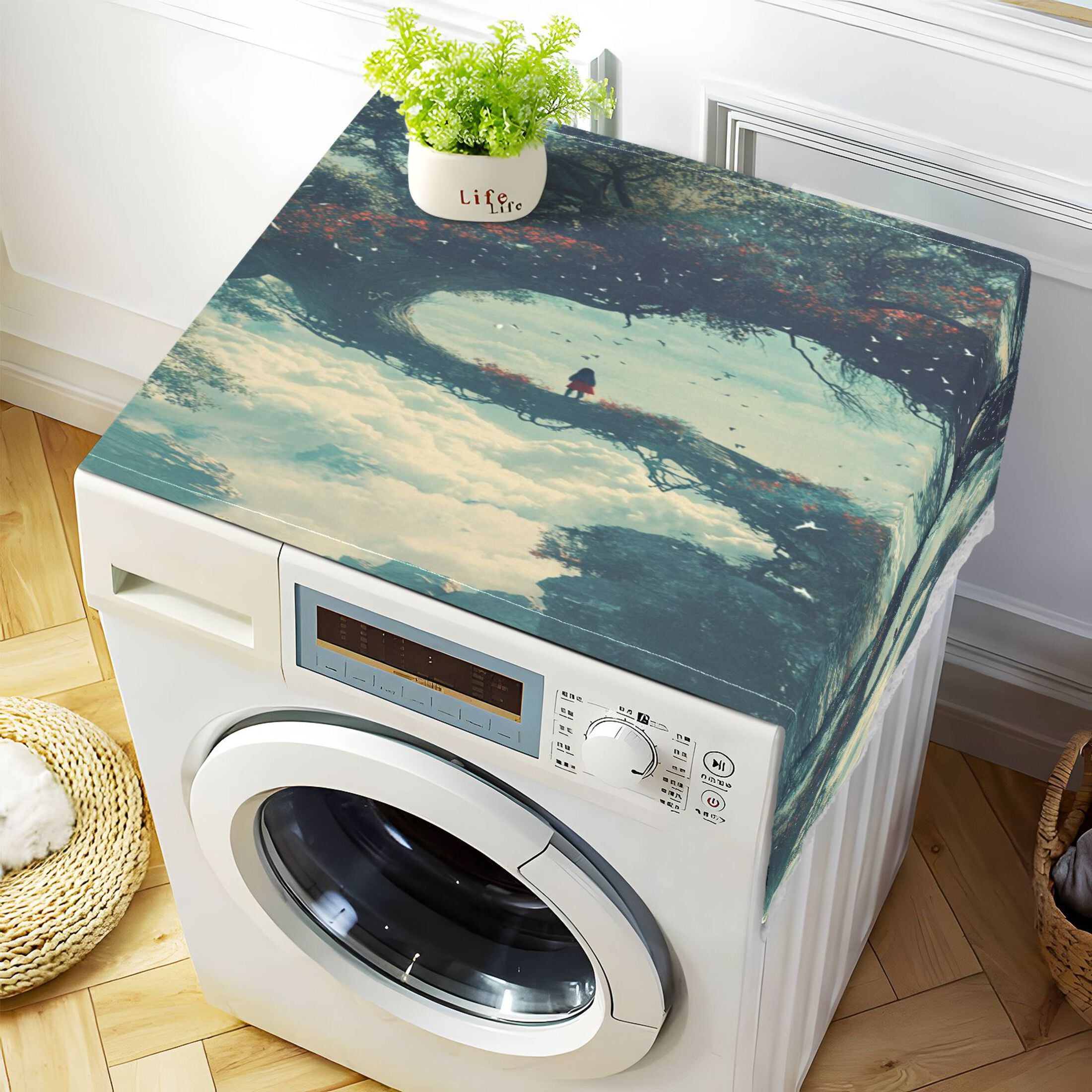 A Giant Tree in The SkyWasher and Dryer Covers Dust-Proof and Oil Resistant Fridge Cover with 4 Storage Pockets Washing Machine Top Cover for Laundry Kitchen Home 51.2 x 22 In