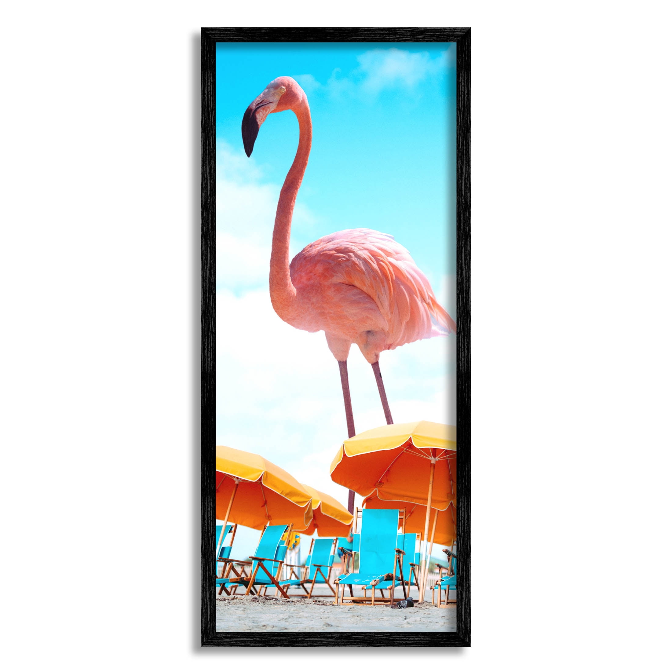 Giant Tropical Flamingo Beach Animals & Insects Graphic Art Black Framed Art Print Wall Art