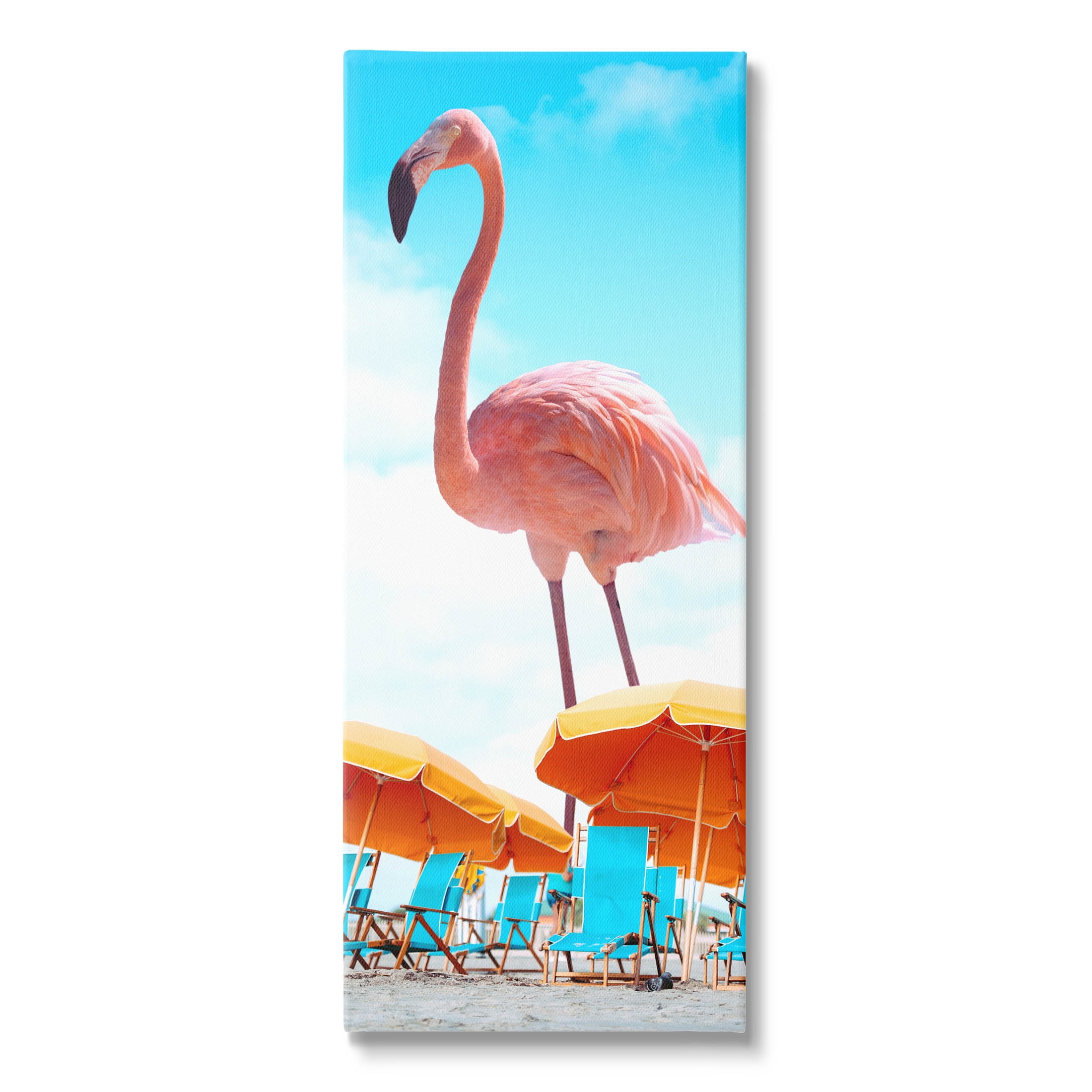 Giant Tropical Flamingo Beach Canvas Wall Art with Wooden Frame