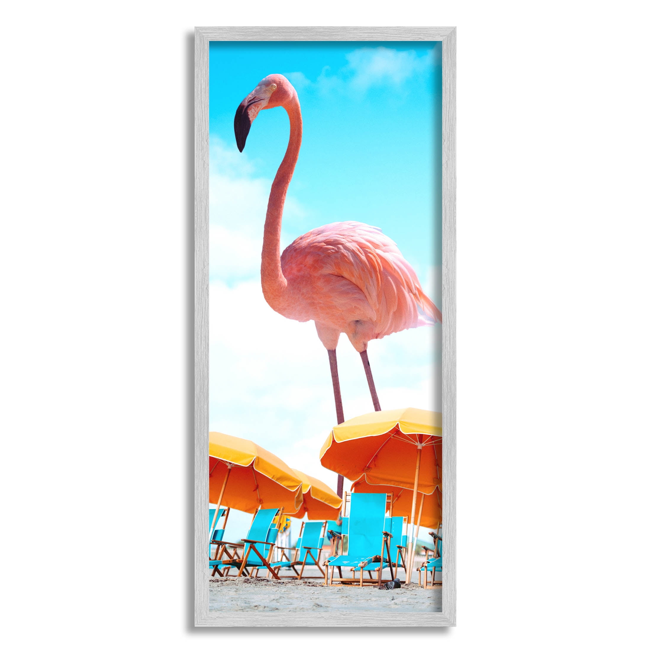 Giant Tropical Flamingo Beach Animals & Insects Graphic Art Gray Framed Art Print Wall Art