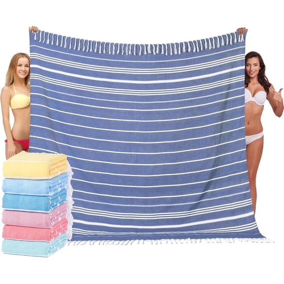 Giant Turkish Beach Towel Blanket 85x75  XXL  Oversided Bath Pool Blankets XL Huge Bed Sand  Throw Towels Picnic Outdoor Big Quilt Necessities Cloud Gifts for Adult Blue