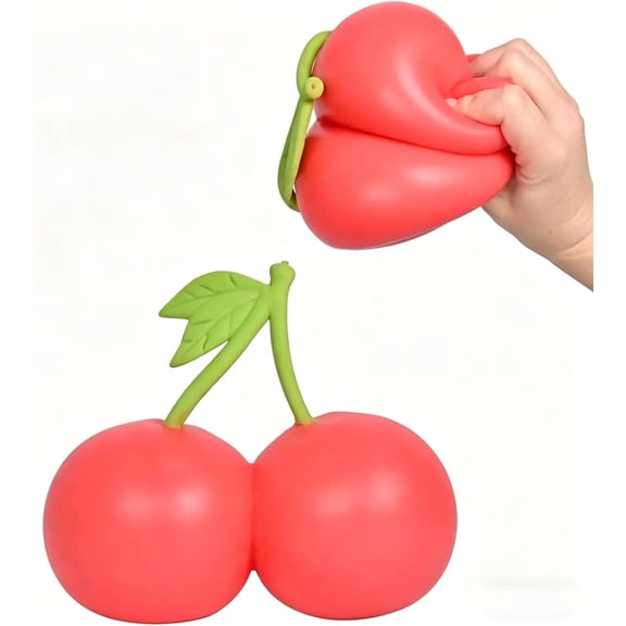 Giant Twin Cherries Stress Ball for Adults, Big Fruit Shaped Squeeze Ball, Soft Sensory Fidget for Anxiety Relief, Party Favor & Desk Relaxation(RL Adding Materials 1 PC)