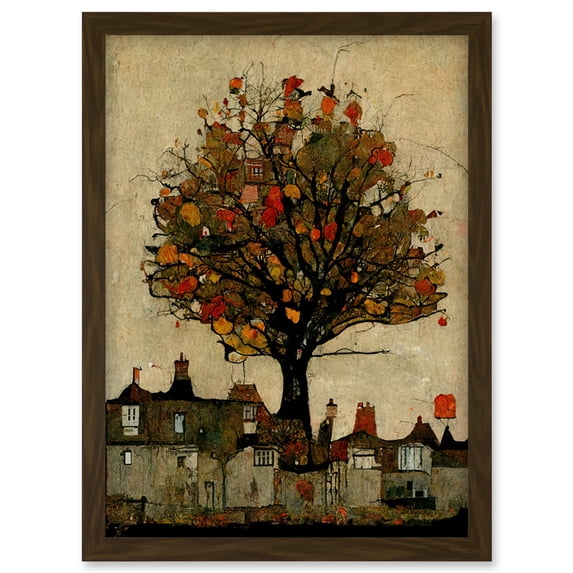 Giant Untidy Quirky Street Tree Artwork Framed Wall Art Print A4