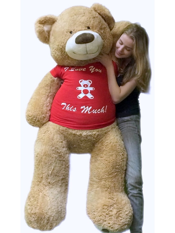 Giant Valentine Teddy Bear 5 Foot Soft Stuffed Animal 60 Inches, Big Plush Valentine's Day Stuffed Animal Wears Removable T-shirt I LOVE YOU THIS MUCH