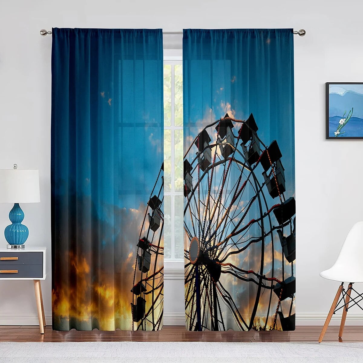 Giant Vertical Revolving Ferris Wheel Tulle Curtains Living Room
