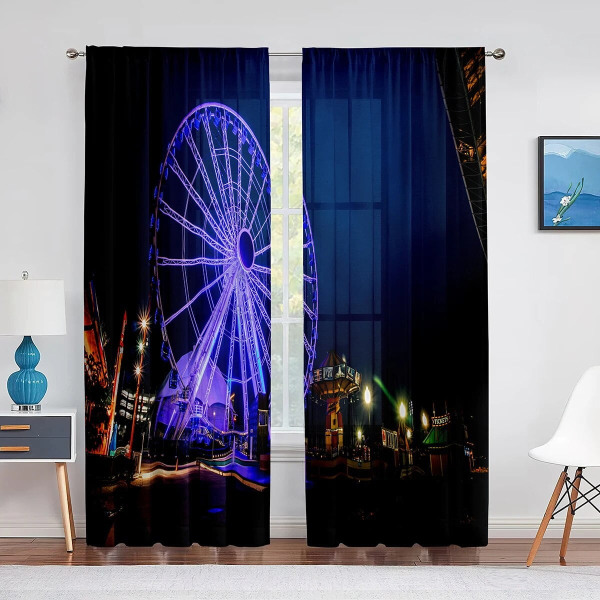 Giant Vertical Revolving Ferris Wheel Tulle Curtains Living Room