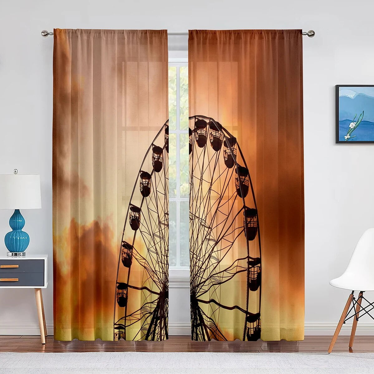 Giant Vertical Revolving Ferris Wheel Tulle Curtains Living Room
