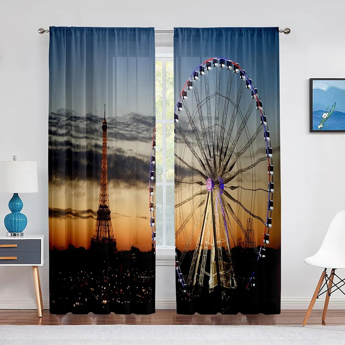 Giant Vertical Revolving Ferris Wheel Tulle Curtains Living Room
