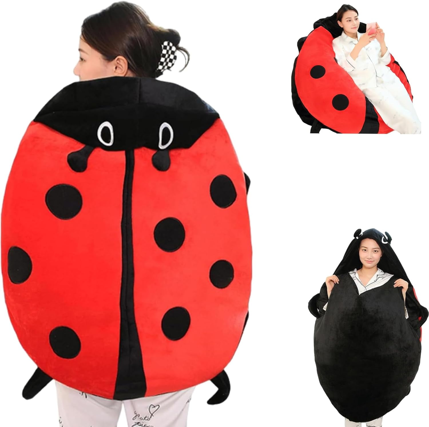 Giant Wearable Ladybug Pillow, Removable Oversized Decorative Pillows,Giant Ladybug Stuffed Animal with Soft Shells for Kids and Adults Release Stress,Christmas Pillows Home Decorative