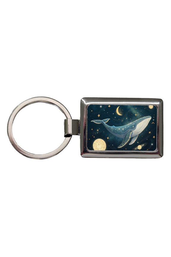Giant Whale Floating In Space Metal Rectangle Keychain
