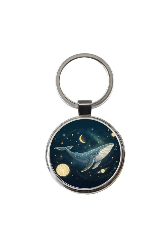 Giant Whale Floating In Space Metal Round Keychain