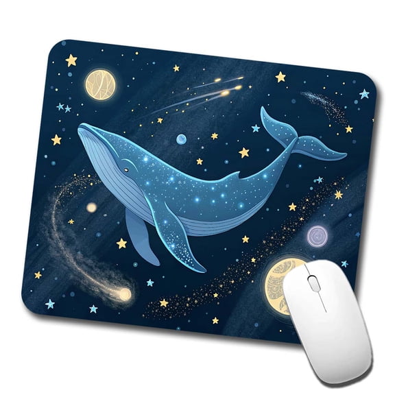 Giant Whale Floating In Space Stars Planets Mouse Pad Low Profile Gaming Mat