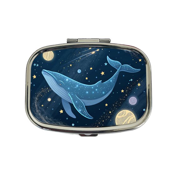 Giant Whale Floating In Space Stars Planets Small Travel Handbag Pill Box Case