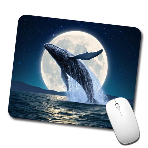 Giant Whale Leaping Over Ocean Moon Mouse Pad Low Profile Gaming Mat