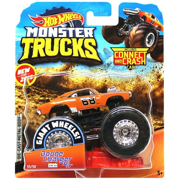 Giant Wheels Dodge Charger R/T Monster Trucks with Connect & Crash Car