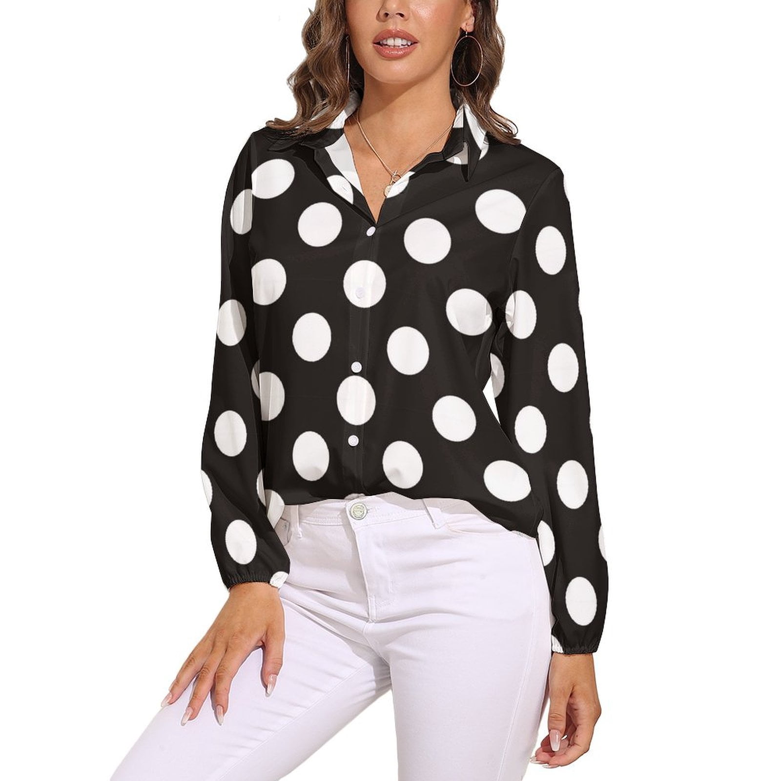 Women White & Black Polka Dot Oversize Shirt