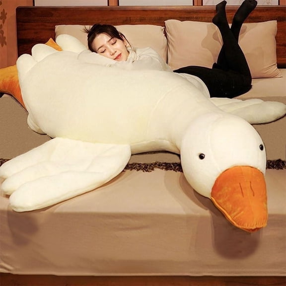 Giant White Goose Plush-35 in Soft Furry Swan Stuffed Animal Pillow (75in)
