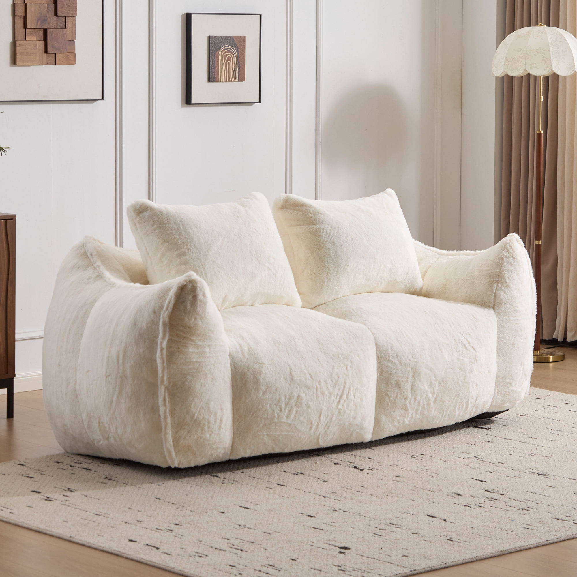 Giant White Rabbit Faux Fur Bean Bag Couch for Adults: Oversized 2