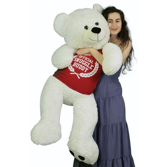 Giant White Teddy Bear 52 Inch Soft, Wears Removable T-shirt Official Snuggle Buddy
