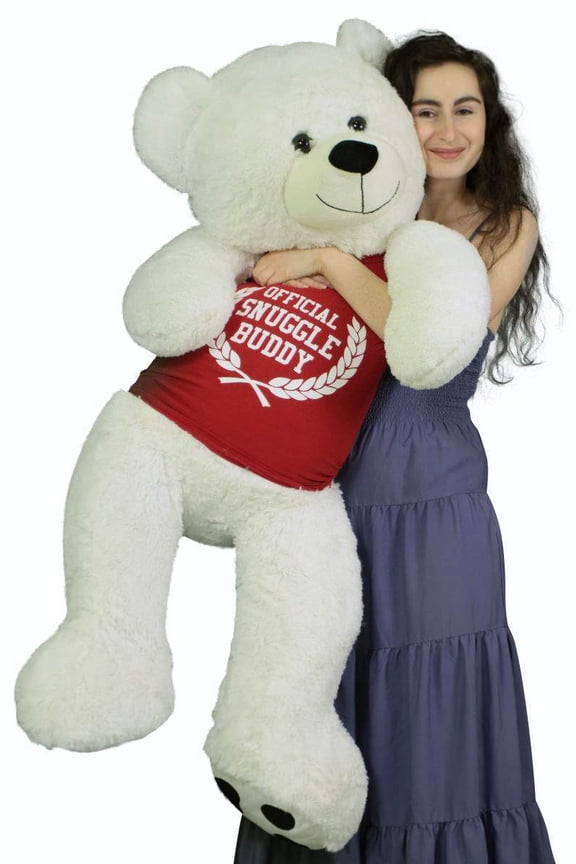 Giant White Teddy Bear 52 Inch Soft, Wears Removable T-shirt Official Snuggle Buddy