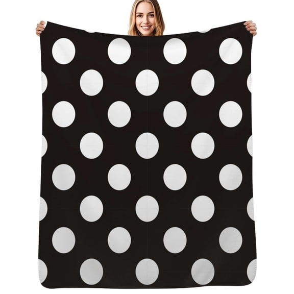 Giant White and Dark Grey Polka Dot Pattern Soft Blanket Travel Bedding Throws Flannel Bedspread Sofa Bed Cover