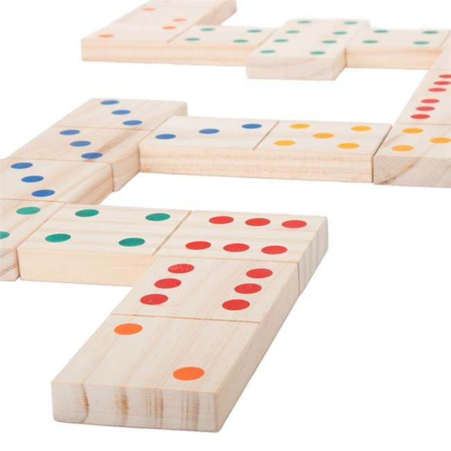 Giant Wooden Dominoes Set with Colorful Pips, 28 Pieces