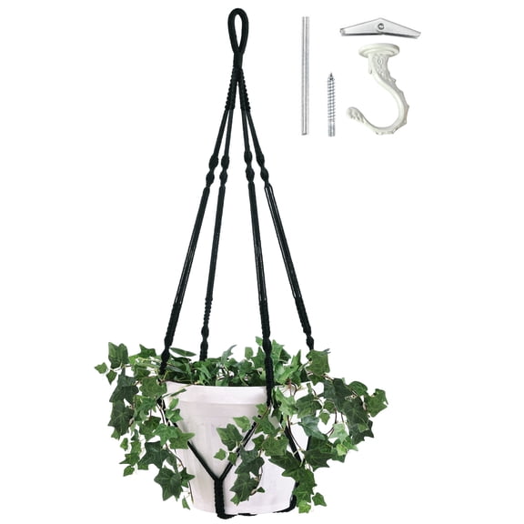 Giant XXL 55 Inches Macrame Planter Hanger Large for 15 inch Pot + Swag Hook | Extra Large Hanging Planter for Indoor Plants | No Pot/Plant Included (XXL Black)