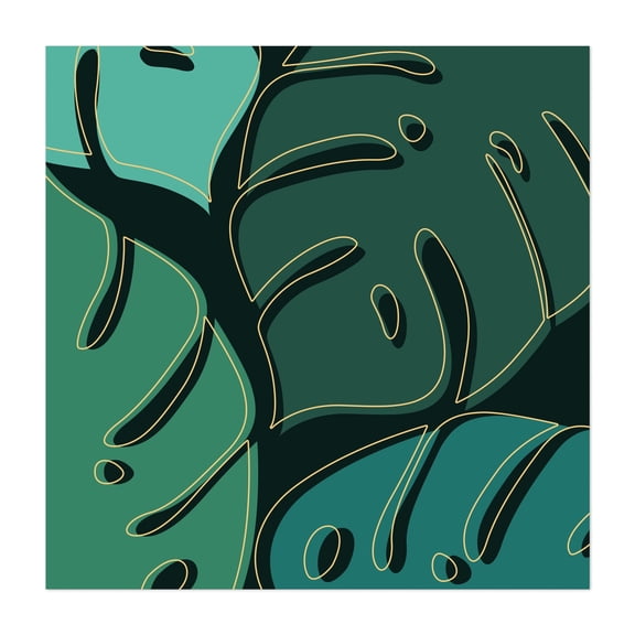 Giant monstera leaves - Illustration Abstract Geometric Line Art Modern Art Minimalist Surrealism Botanical Unframed Wall Art Print 40 x 40 inches