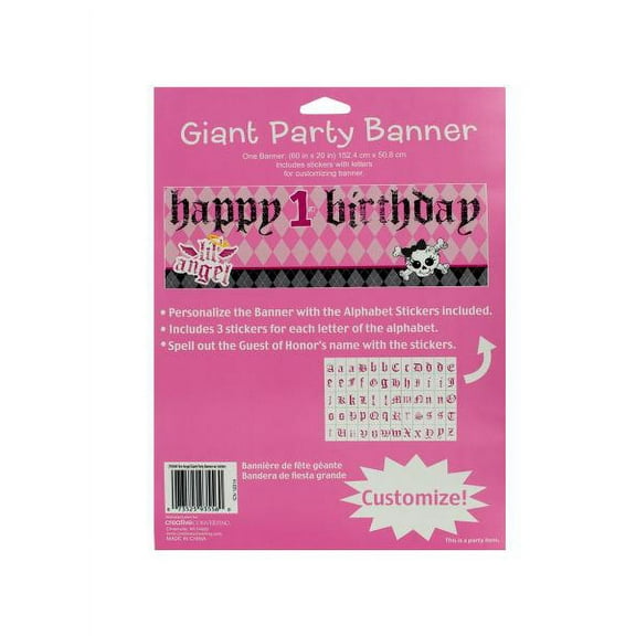 Giant party banner 60 x 20 happy 1st birthday first angel (Available in a pack of 24)