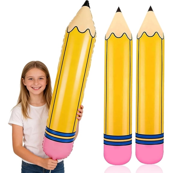 Giant Pencil Balloons 27Inch Yellow Pencil Shape Balloons PVC Back to School Balloons for First Day of School Decorations, Party Supplies Classroom Decor Graduation Party Favors 2 Pack