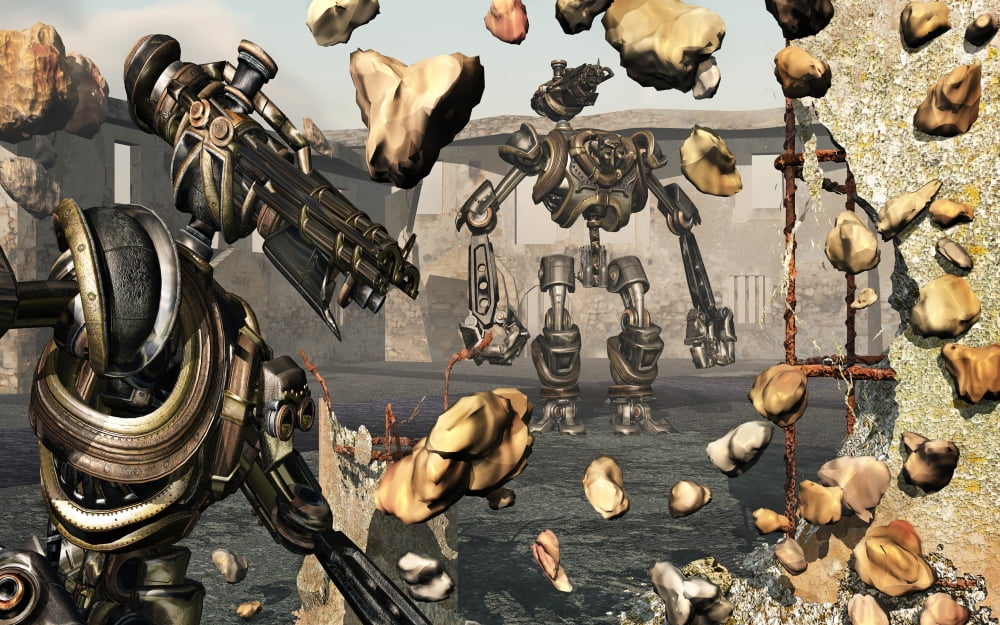 Giant robots demolishing old neglected buildings Canvas Art - Mark StevensonStocktrek Images (18 x 12)