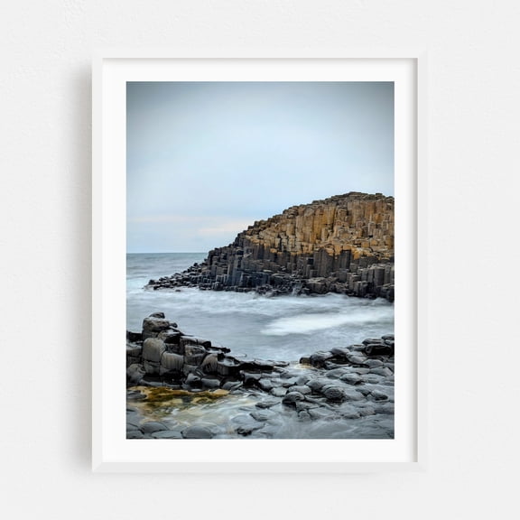 Giant’s Causeway Basalt Columns - Northern Ireland United Kingdom Photography Coast Nature Seascape Landscape Ocean Waves White Framed Wall Art Print 12 x 16 inches