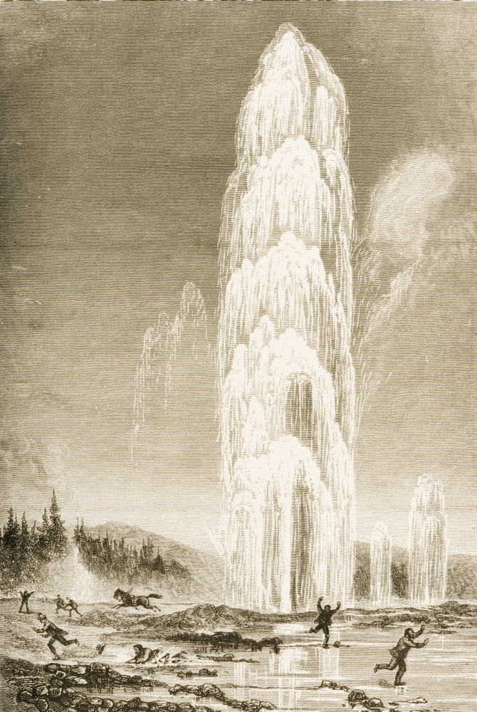 Giantess Geyser In Yellowstone National Park Erupting In 1870S From American Pictures Drawn With Pen And Pencil By Rev Samuel Manning Circa 1880 Canvas Art - Ken Welsh Design Pics (22 x 34)