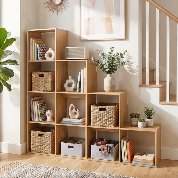 Giantex 10-Cube Bookcase, Wooden Display Shelf w/Anti-Tipping Kits, Natural