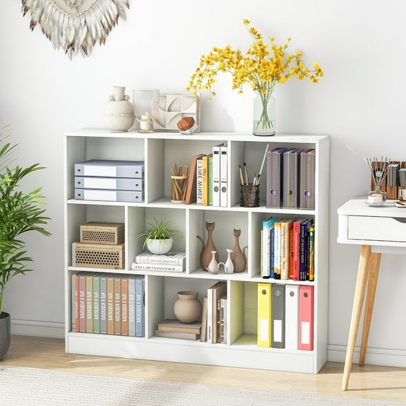 Giantex 10-Section Toy Storage Organizer for Books Toys, Wooden Storage Cabinet, Kids Bookshelf, White