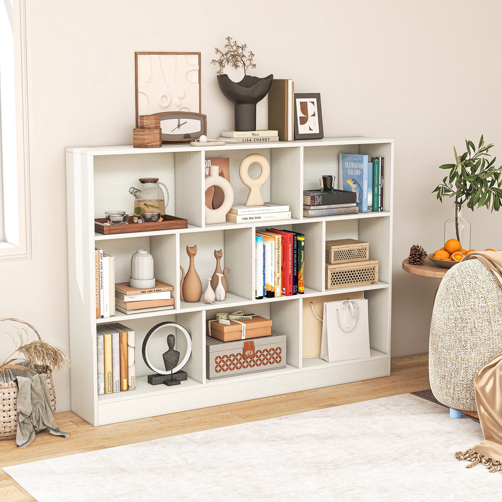 Giantex 10-Section Wooden Floor Storage Cabinet, Display Bookshelf for ...
