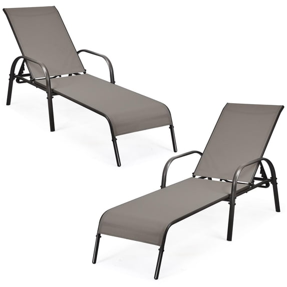 Giantex 2 Pcs Chaise Lounge Chair, Adjustable Reclining Lounge Chairs, Folding Recliners Patio Furniture for Backyard Lawn, Brown