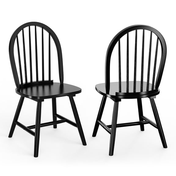Giantex 2-Piece Windsor Dining Chairs, Heavy-Duty Rubber Wood Kitchen Side Chairs, Black