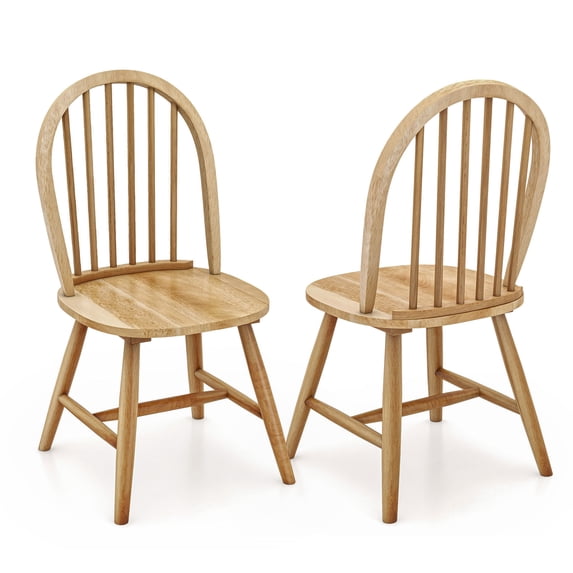Giantex 2-Piece Windsor Dining Chairs, Heavy-Duty Rubber Wood Kitchen Side Chairs, Natural