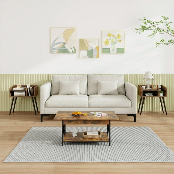 Giantex 2-Tier Nightstand w/Open Shelves, End Table Side Table, Rustic Brown