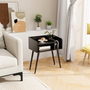 Giantex 2-Tier Nightstand w/Open Shelves, Mid-Century Modern Bedside Table, End Table Side Table, Black