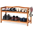 thumbnail image 1 of Giantex 2-Tier Wood Shoe Rack Entryway Shoe Shelf Storage Organizer for Hallway, Bathroom, Living Room Free Standing Shoe Racks with Metal Side Hangers, 1 of 8