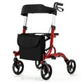 thumbnail image 1 of Giantex 2-in-1 Aluminum Rollator Walker w/Seat, Foldable Mobility Walking Aid w/Height Adjustable Handles & Wheels, Red, 1 of 10