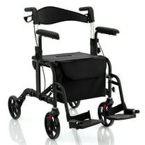 Giantex 2 in 1 Folding Rollator Walker, Portable Rolling Wheelchair w/Adjustable Height, Black