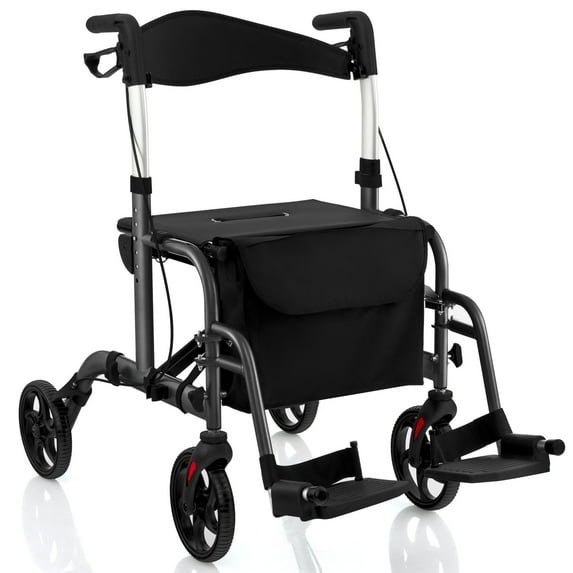 Giantex 2 in 1 Rollator Walkers for Seniors, Folding Rollator Walker w/Adjustable Handle, Black