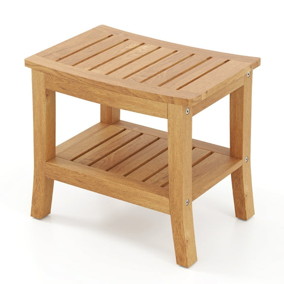 Giantex 20'' Slip-resistant Shower Bench w/Storage Shelf Curved Surface & Adjustable Foot Pads