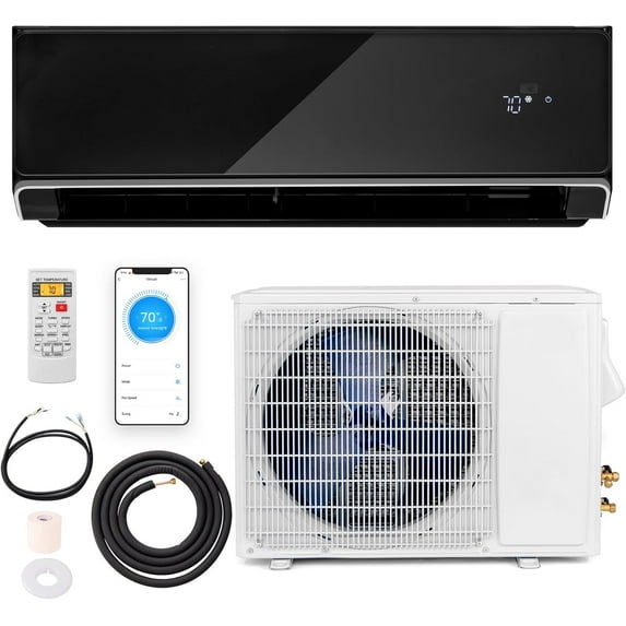 Giantex 22000 BTU Mini Split Air Conditioner & Heater, Wall Mounted Ductless AC Unit w/Charged Inverter Heat Pump System, Black